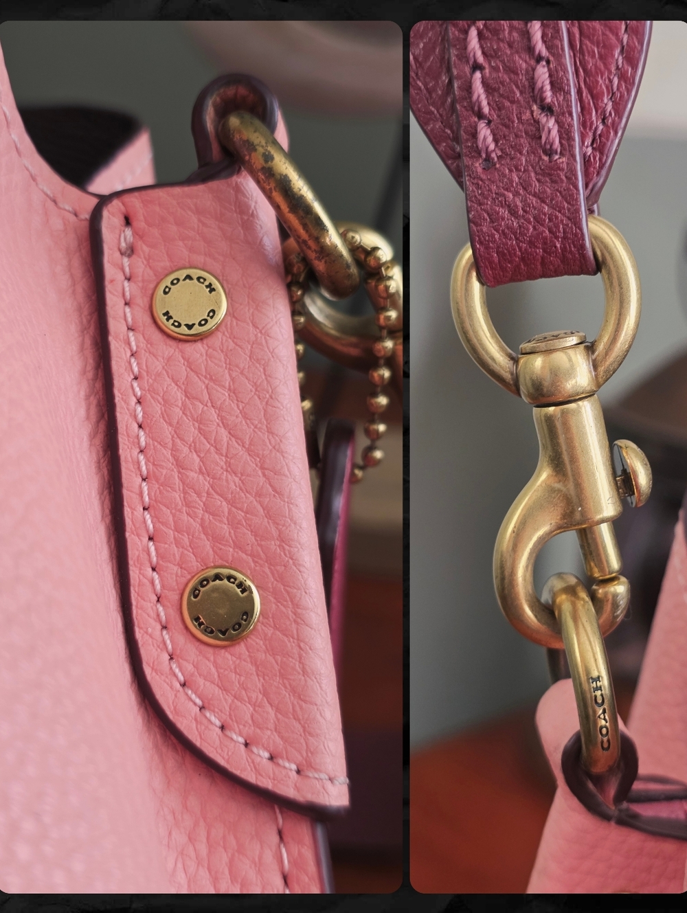 Coach C2590 Willow Shoulder Bag Colorblock Pink Burgundy Leather Purse - Picture 6 of 16